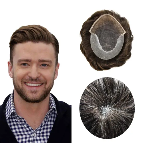 Miniatura 24 de Pieza de pelo Toupee para hombres Sistema de cabello real Sistema de encaje francés para hombre Toupee Sistema de reemplazo de pelo Protesis Capilar