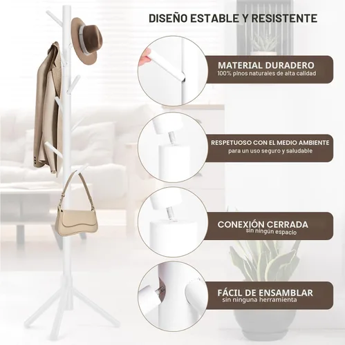 Miniatura 3 de WANGMUXIA Perchero, Perchero Independiente con 8 Ganchos y 3 Percheros de Árbol de Tamaño Ajustable para Dormitorio, Pasillo, Entrada, Oficina