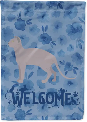 Miniatura 270 de Caroline's Treasures CK4813CHF - Bandera de bienvenida con gato abisinio azul, manga grande, para porche, para colgar en la pared, poliéster