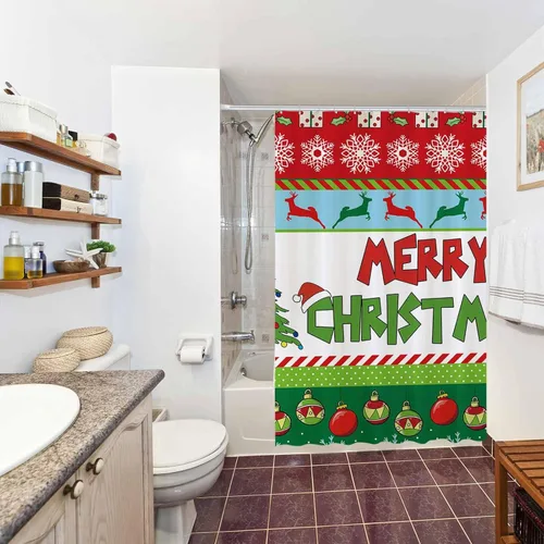 Miniatura 5 de Allenjoy Cortina de ducha de 72 x 72 pulgadas para juegos de baño, invierno, Año Nuevo, campanas de Navidad, copos de nieve, decoración de baño