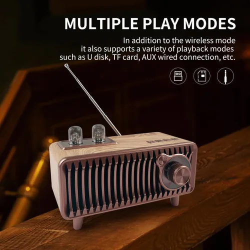 Miniatura 6 de CYBORIS Altavoz Bluetooth retro, radio vintage de madera natural Rotary FM Radio FM 20W altavoces duales estéreo, con disco U, tarjeta TF/función