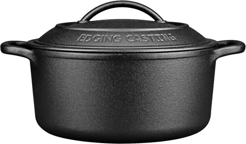 Miniatura 7 de EDGING CASTING - Olla holandesa de hierro fundido pretratado con tapa y asa doble, olla redonda para hornear pan de masa madre, capacidad de 5