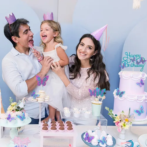 Miniatura 7 de 13 adornos de mariposa para tartas, adornos 3D para cupcakes para niñas y cumpleaños de mujeres (azul y morado)