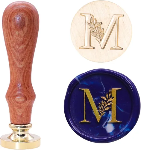 Miniatura 25 de SWANGSA Kit de Sello de Cera con Inicial del Alfabeto H, Sello de Sellado de Letras con Hojas Botánicas Elegantes Vintage con Perlas de Cera