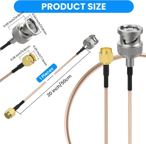 Miniatura 2 de SDTC Tech Cable coaxial SMA macho a BNC macho RG316 de puente de coleta extensor de antena adaptador de conector BNC (20 pulgadas)