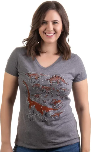 Miniatura 10 de Dinosaur Species Camiseta con cuello en V para fiesta de cumpleaños de Dino Mom para mujer