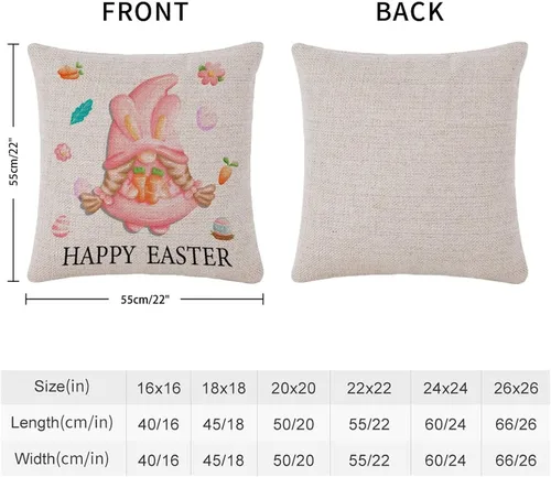 Miniatura 38 de Divertidas fundas de almohada de gnomo de Pascua, huevos de Pascua, zanahorias, divertidas fundas de almohada de 16 x 16 pulgadas, decoración