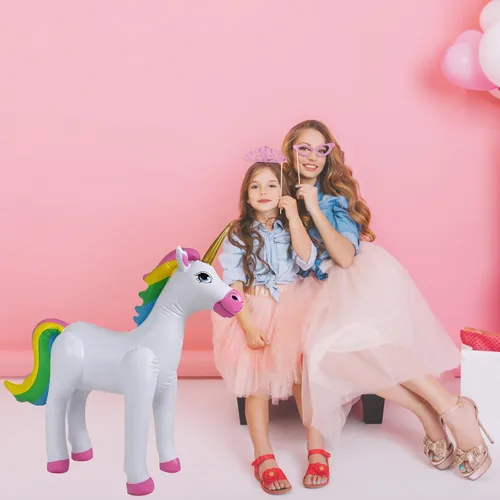 Miniatura 8 de Jet Creations Unicornio arcoíris inflable de pie, ideal para piscina, decoración de fiestas, cumpleaños, 40 pulgadas de largo x 30 pulgadas de alto