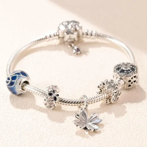Miniatura 2 de Abalorio original de plata de ley 925 con diseño de trébol de cuatro hojas de la suerte para mujer pulsera de 63in