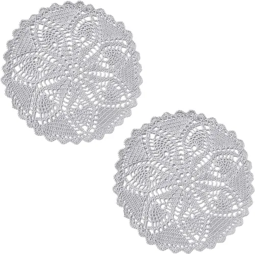 Miniatura 21 de Mantel Individual de Encaje de 11 a 12 Pulgadas Tapetes de Mesa Redondos Hechos a Mano Tapete de Ganchillo Cocina Vajilla Posavasos para Taza