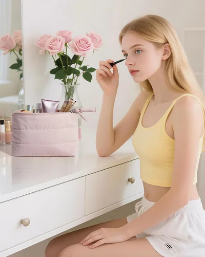 Miniatura 6 de BAGSMART Pequeña bolsa de maquillaje, neceser portátil esponjoso con cierre de cremallera con encanto, organizador de viaje resistente al agua