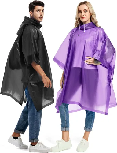 Miniatura 85 de Paquete de 2 ponchos de lluvia para adultos, reutilizables, impermeables, de supervivencia, emergencia, resistente, con capucha con cordón