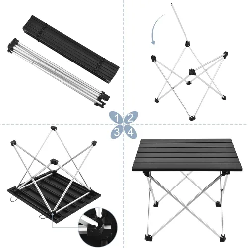 Miniatura 4 de Mesa de camping portátil Grope con superficie de mesa de aluminio, mesa de playa plegable fácil de transportar, perfecta para exteriores, picnic