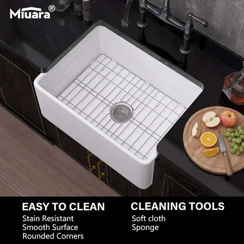Miniatura 9 de Miuara Fregadero de Granja de 24 Pulgadas – Fregadero de Cocina Pequeño con Delantal Frontal de Montaje Inferior Reversible 24"x18"x10", Estilo Casa