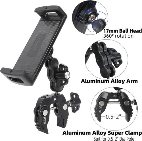 Miniatura 3 de Soporte para tablet para soporte de micrófono/cinta de correr/bicicleta giratoria/cochecito/carrito de golf/manillar/bicicleta estacionaria, soporte