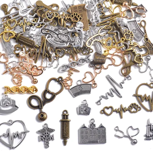 Miniatura 7 de stino - Abalorios de metal para hacer joyas 100 gramos, lote de adornos tibetanos en plata y bañados en oro para hacer joyas de collar, aretes