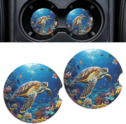 Paquete de 2 posavasos de cerámica para portavasos de automóvil, 2.56 pulgadas, antideslizantes, absorbentes, con base de corcho y muesca para los