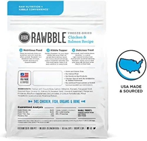 Miniatura 2 de Comida liofilizada para perros Rawbble de BIXBI, receta de pollo y salmón, 4.5 oz - 94% carne y órganos, sin rellenos - Comida cruda para mascotas