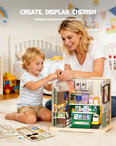 Miniatura 6 de Vodolo Kit de casa en miniatura con LED, kits de rincón de libros para adultos principiantes, decoración de estante de libros, rompecabezas 3D, kits