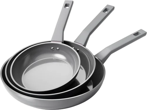 Sanho Juego de sartenes antiadherentes, sartén de cerámica, sartenes no tóxicas para cocinar, juego de sartenes de cerámica de 8, 10 y 12 pulgadas,