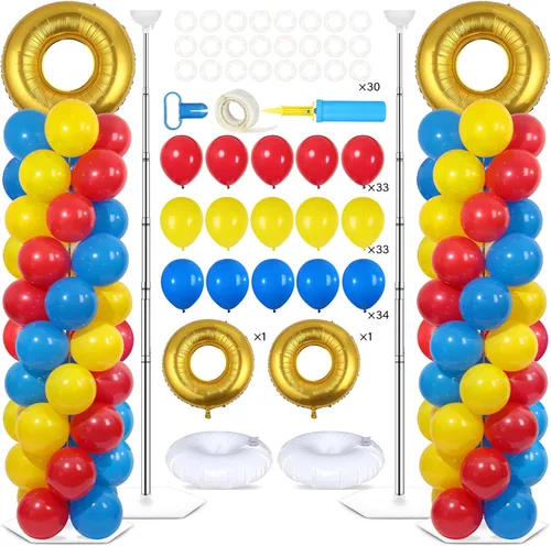 Miniatura 25 de Juego de 2 soportes de columna de globos nocturnos de película con 102 globos de aluminio de palomitas de maíz, soporte de torre ajustable de 5.57