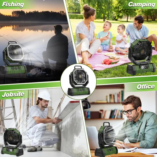 Miniatura 8 de Ventilador de campamento recargable de 20000 mAh, ventilador portátil oscilante automático para acampar con control remoto y linterna LED