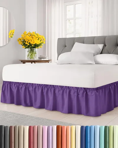 Falda de cama envolvente con volantes, color morado, para camas de tamaño Queen con altura de 53 cm CGK Linens - Falda de cama plisada con tela 36 -