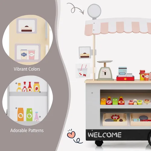 Miniatura 6 de Costzon Juego de tienda de comestibles para niños, juego de soporte de mercado de simulación para niños pequeños con juguete de juego de 30 piezas