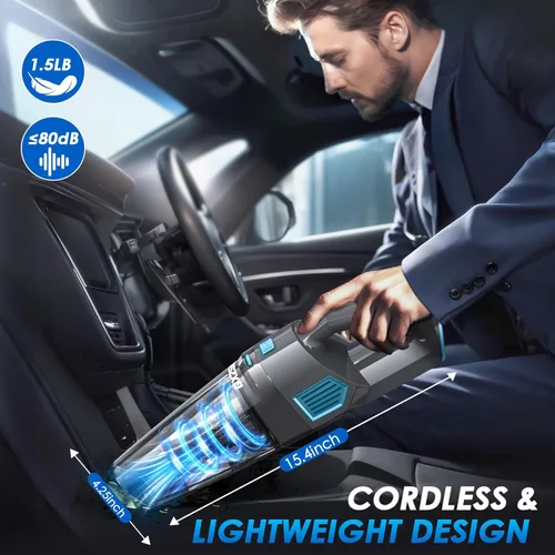 Miniatura 6 de Gxzsk Aspiradora de Mano Inalámbrica, 15000PA de Succión Fuerte Aspiradora de Mano Recargable para Coche, Aspiradora de Mano Portátil con Gris