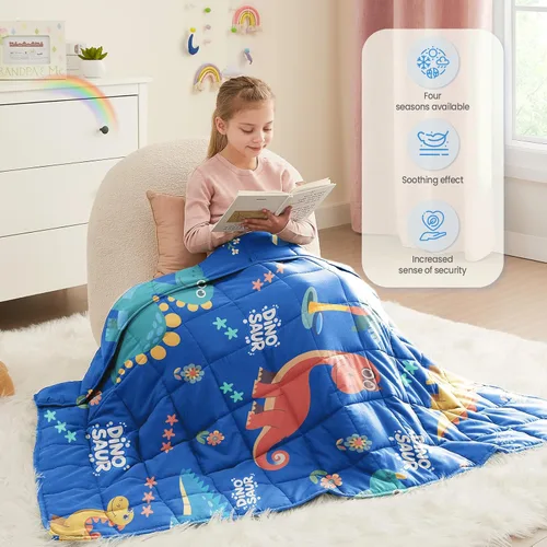 Miniatura 3 de Manta con peso, manta pesada color azul con dinosaurios (Blue Dinosaur) de 10 libras, manta transpirable (41 x 60 pulgadas, 10 libras)