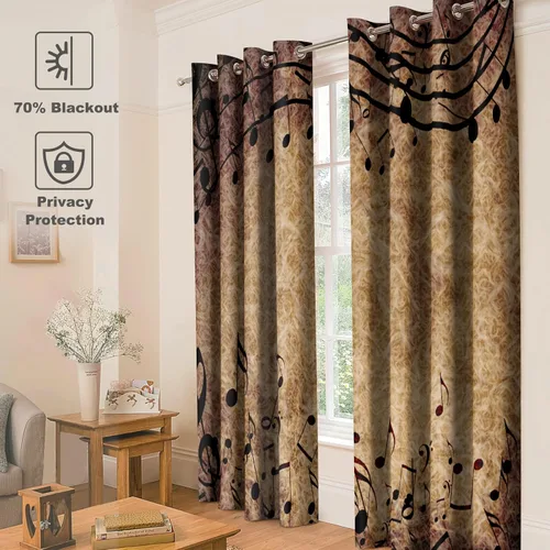 Miniatura 2 de Jekeno - Cortinas opacas retro de música con tema de notas musicales impresas, cortinas decorativas para amantes de la música, dormitorio, sala