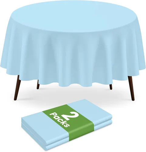 Miniatura 71 de Paquete de 2 manteles redondos desechables color azul oscuro, manteles de plástico para fiestas, 84 x 84 pulgadas, impermeable, para campamento