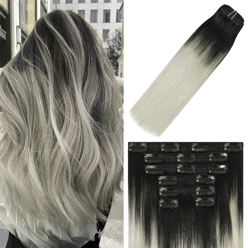 Miniatura 14 de WindTouch - Extensiones de cabello humano Remy con pinzas, color rubio decolorado combinado con balayage, para cabello rubio, 2.47 onzas, N.°