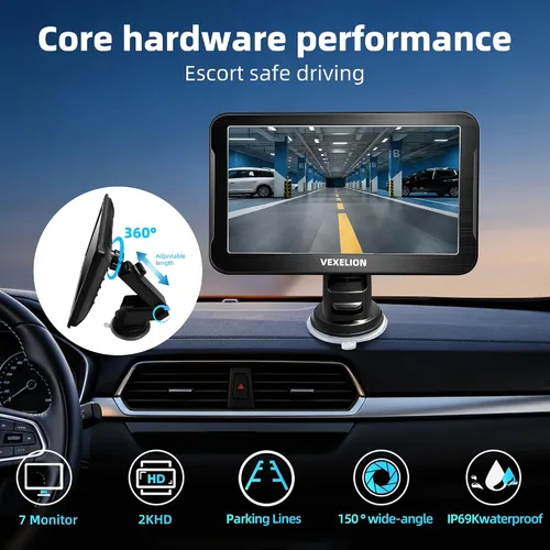 Miniatura 2 de Kit de cámara de respaldo para camión, monitor HD 2K de 7 pulgadas, vista frontal y trasera, visión nocturna, impermeable IP69, líneas de rejilla
