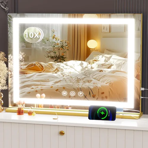 Miniatura 11 de Gvnkvn Espejo de tocador de maquillaje con puerto de carga USB de 19 pulgadas de largo x 24 pulgadas de ancho, espejo de maquillaje LED, espejo