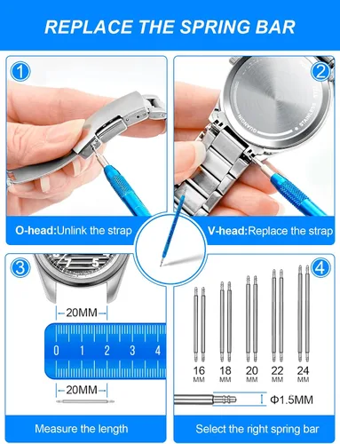 Miniatura 7 de JOREST Kit de herramientas de reparación de reloj para reemplazo de batería, ajuste de tamaño de correa, removedor de pasadores de eslabones