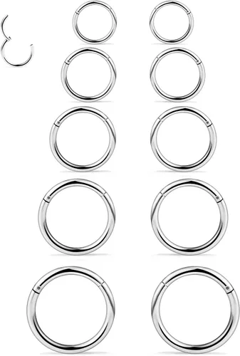 Miniatura 4 de 10 aretes de acero quirúrgico de 16 G, con bisagras, segmento de septum, labio, pezón, cartílago, tragus, hélix, piercing, joyería para mujeres