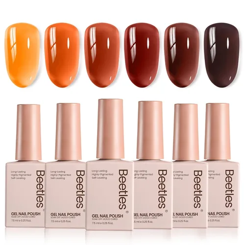 Miniatura 9 de Beetles Jelly Tortoise - Juego de esmaltes de uñas de gel para uñas, 6 colores transparentes de verano, marrón, ámbar, naranja, caramelo, rojo