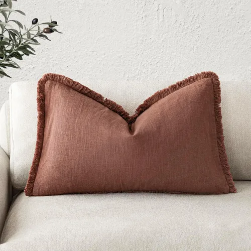 Miniatura 61 de Foindtower Fundas de almohada decorativas de lino con flecos, acogedora funda de cojín bohemia estilo farmhouse con borlas, funda de almohada