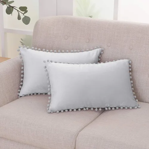 Miniatura 72 de Deconovo Juego de 2 fundas de almohada de terciopelo, 26 x 26 pulgadas, color azul, suaves pompones cuadrados con funda de cremallera oculta