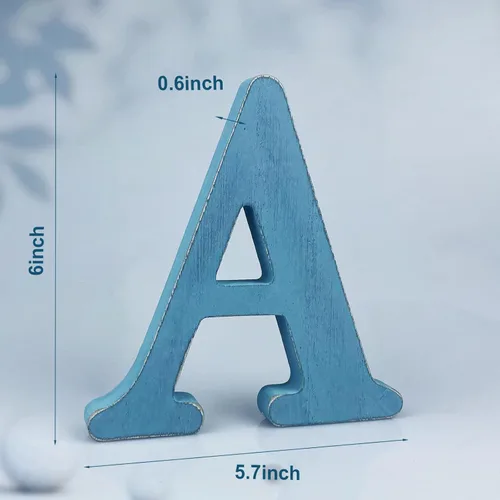 Miniatura 2 de Letras de madera azul rústica de 6 pulgadas, letras de madera sin terminar para decoración de pared, letras azules retro de pie, decoración
