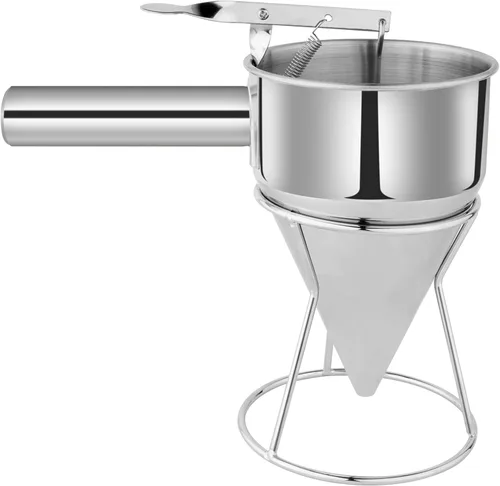 EgieMr - Embudos dispensadores de masa de panqueques de acero inoxidable con soporte, ideal para cupcakes, Takoyaki o cualquier producto horneado