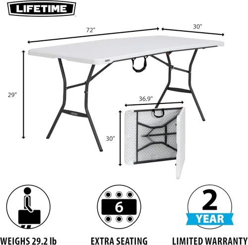 Miniatura 3 de Lifetime Mesa plegable de 6 pies, comercial ligero, granito blanco