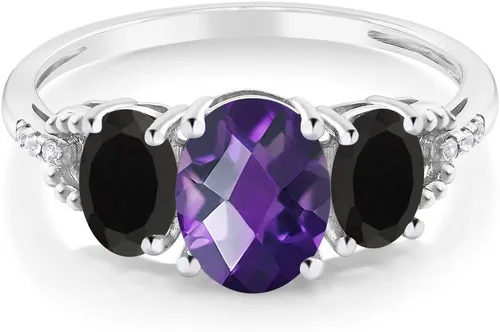 Miniatura 2 de Gem Stone King Anillo de compromiso de oro blanco de 10 quilates con 3 piedras para mujer (1.83 quilates, piedra natal con piedras preciosas)