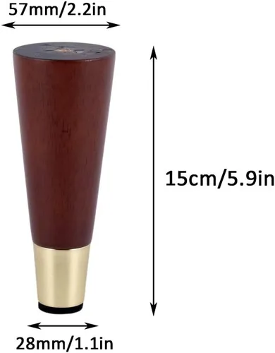 Miniatura 2 de Patas de madera de roble maciza, patas de sofá cónicas, patas de repuesto para mesa de café, patas de armario, funda de cobre, con accesorios