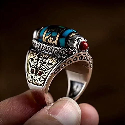 Miniatura 2 de DXWXY Anillos giratorios de plata de ley S925 para mujereshombres, budista, tibetano, anillo de oración tibetana, talla Pixiu Lucky God Beast, Om