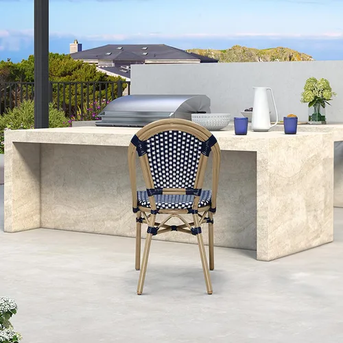 Miniatura 25 de PURPLE LEAF Juego de 1 silla de comedor al aire libre, marco de aluminio francés en acabado de bambú con ratán tejido ámbar y blanco para cocina
