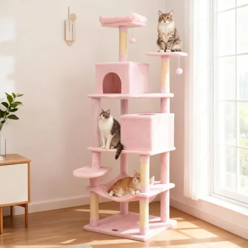 Miniatura 10 de DORTALA Árbol moderno para gatos de 75 pulgadas de alto, torre para gatos de varios niveles con condominios grandes, postes rascadores de sisal