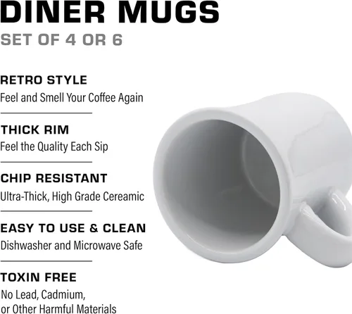 Miniatura 4 de COLETTI Tazas de café Diner, tazas de café de restaurante, taza de café retro, taza de comedor resistente y pesada, nostalgia en cada sorbo
