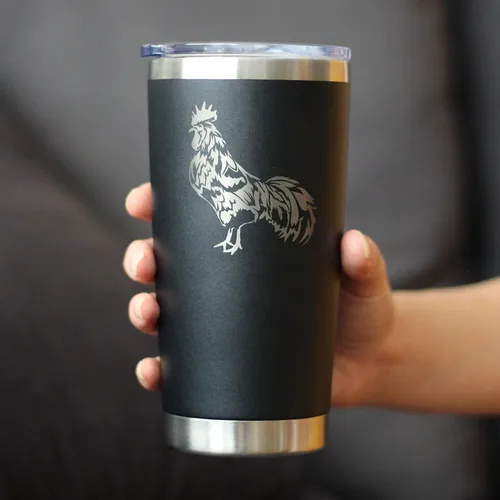 Miniatura 3 de Rooster - Vaso de café aislado con tapa deslizante, taza de viaje de acero inoxidable, regalos de pollo y decoración de granja para mujeres y Negro